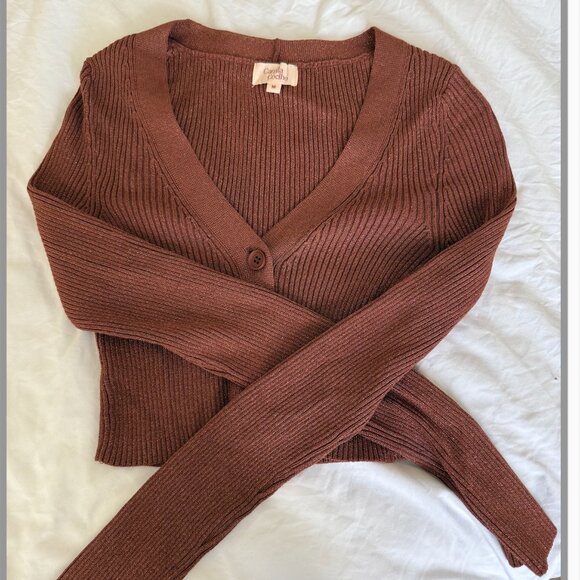 CAMILA COELHO Alena Brown Metallic Micro Cardigan size medium - Picture 4 of 4